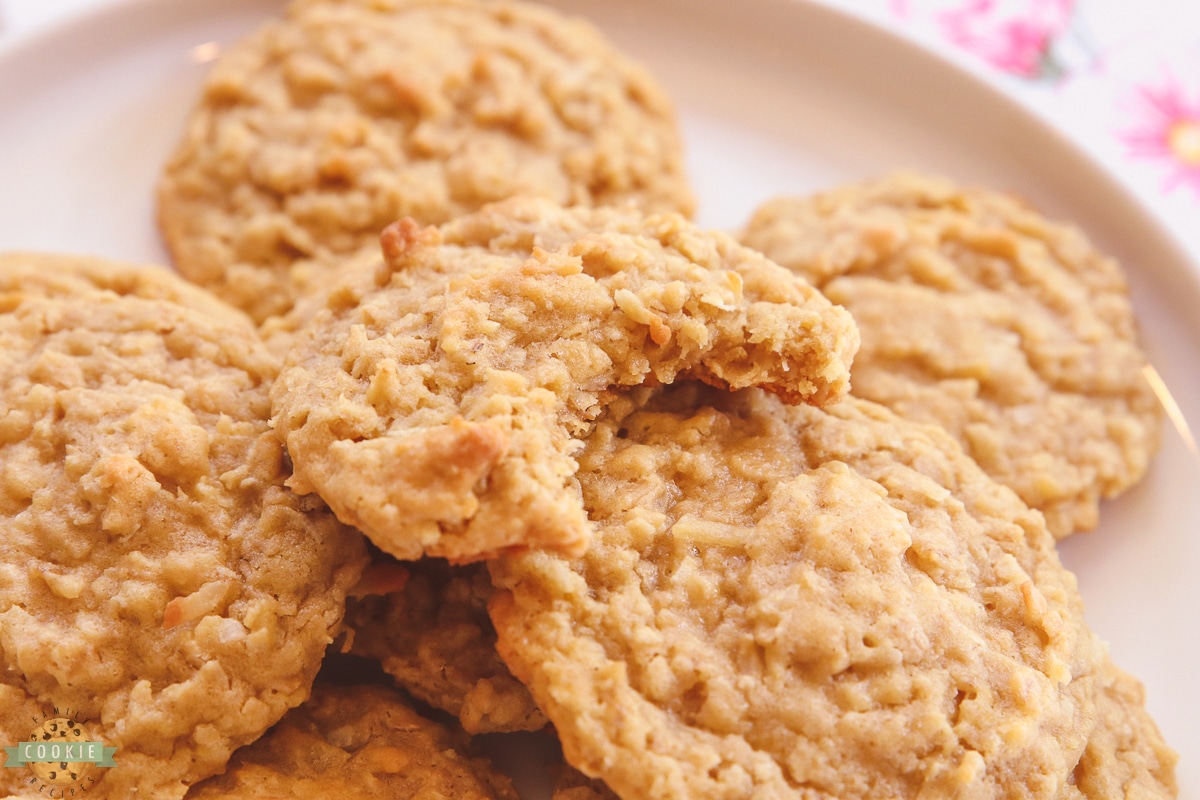 coconut oatmeal cookie with a bite taken out