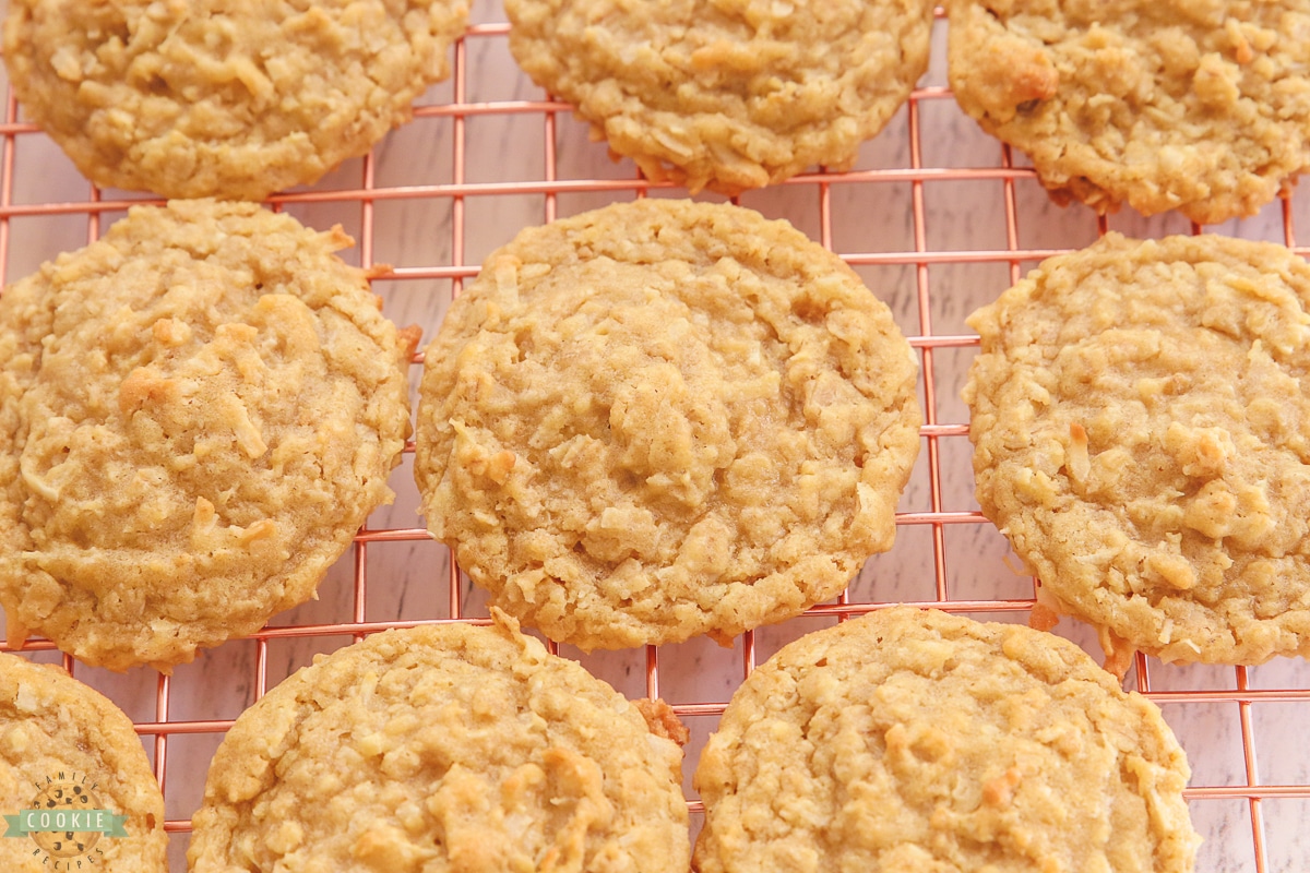 oatmeal cookies on a rose gold cooling rack