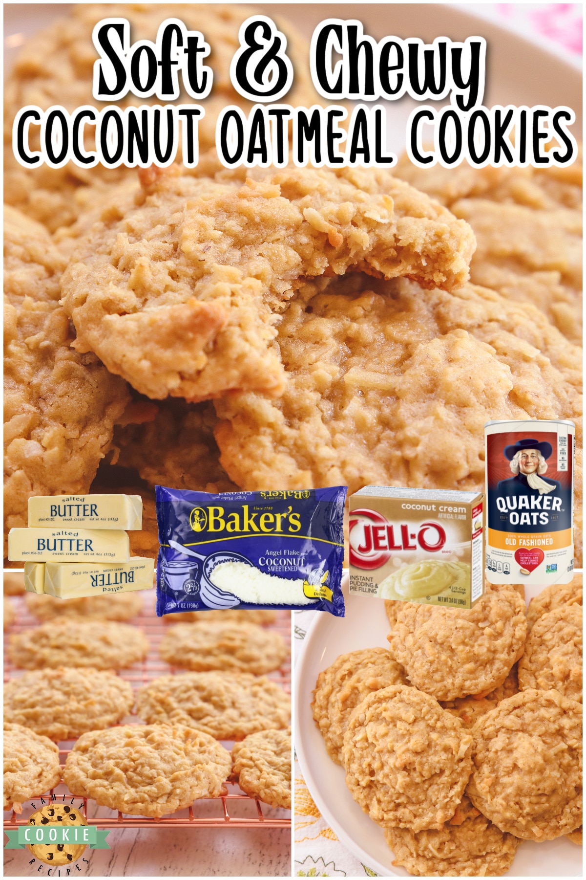 Coconut Oatmeal Cookies are soft & chewy oatmeal cookies with fantastic coconut flavor! Classic ingredients make up this delightful twist on oatmeal cookies.