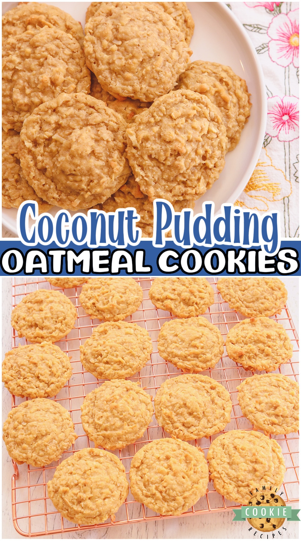 Coconut Oatmeal Cookies are soft & chewy oatmeal cookies with fantastic coconut flavor! Classic ingredients make up this delightful twist on oatmeal cookies.