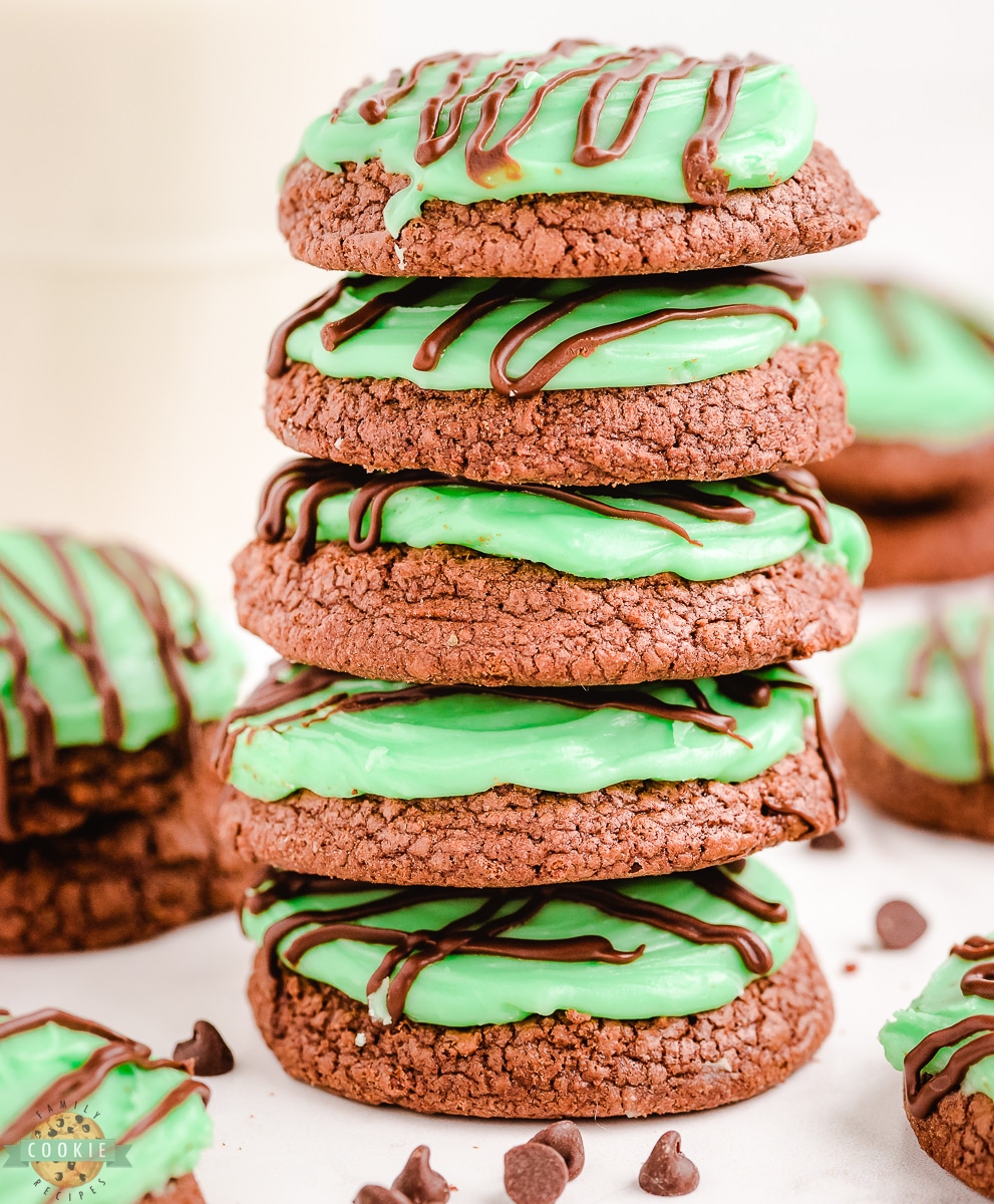 stack of double chocolate mint cookies