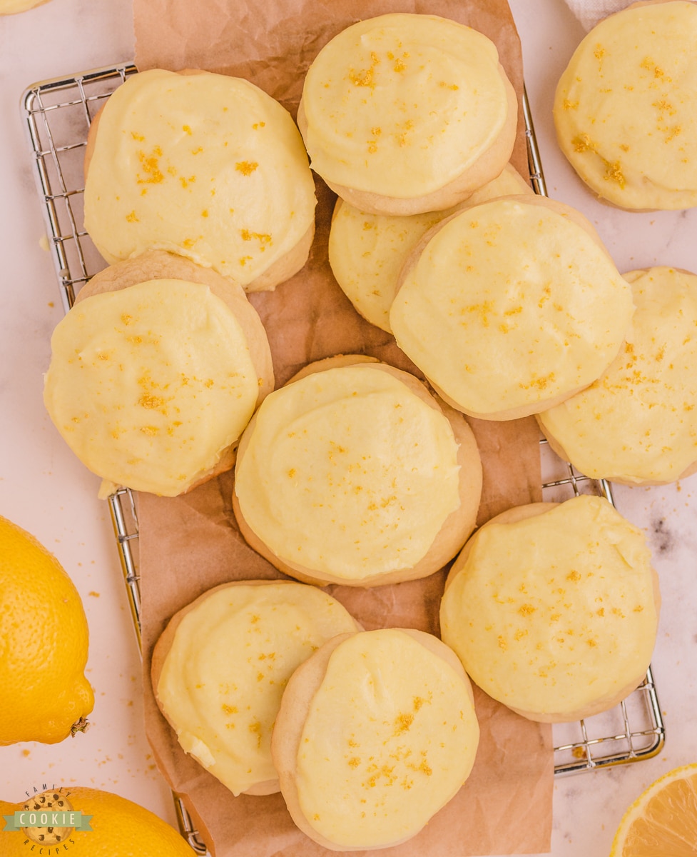 meyer lemon cookies on a cooling rack