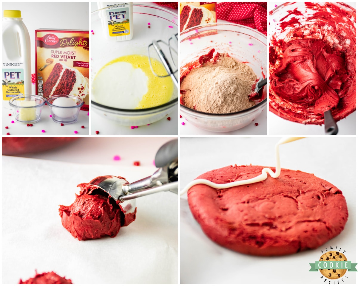 how to make Red Velvet Valentines Cake Mix Cookies