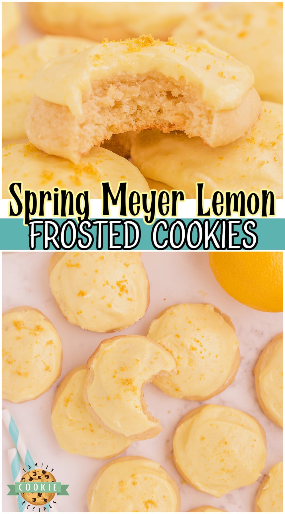 Meyer Lemon Cookies with delicious citrus flavor topped with a sweet, tangy frosting. Frosted lemon cookie recipe made with simple ingredients for a bright, fresh treat!