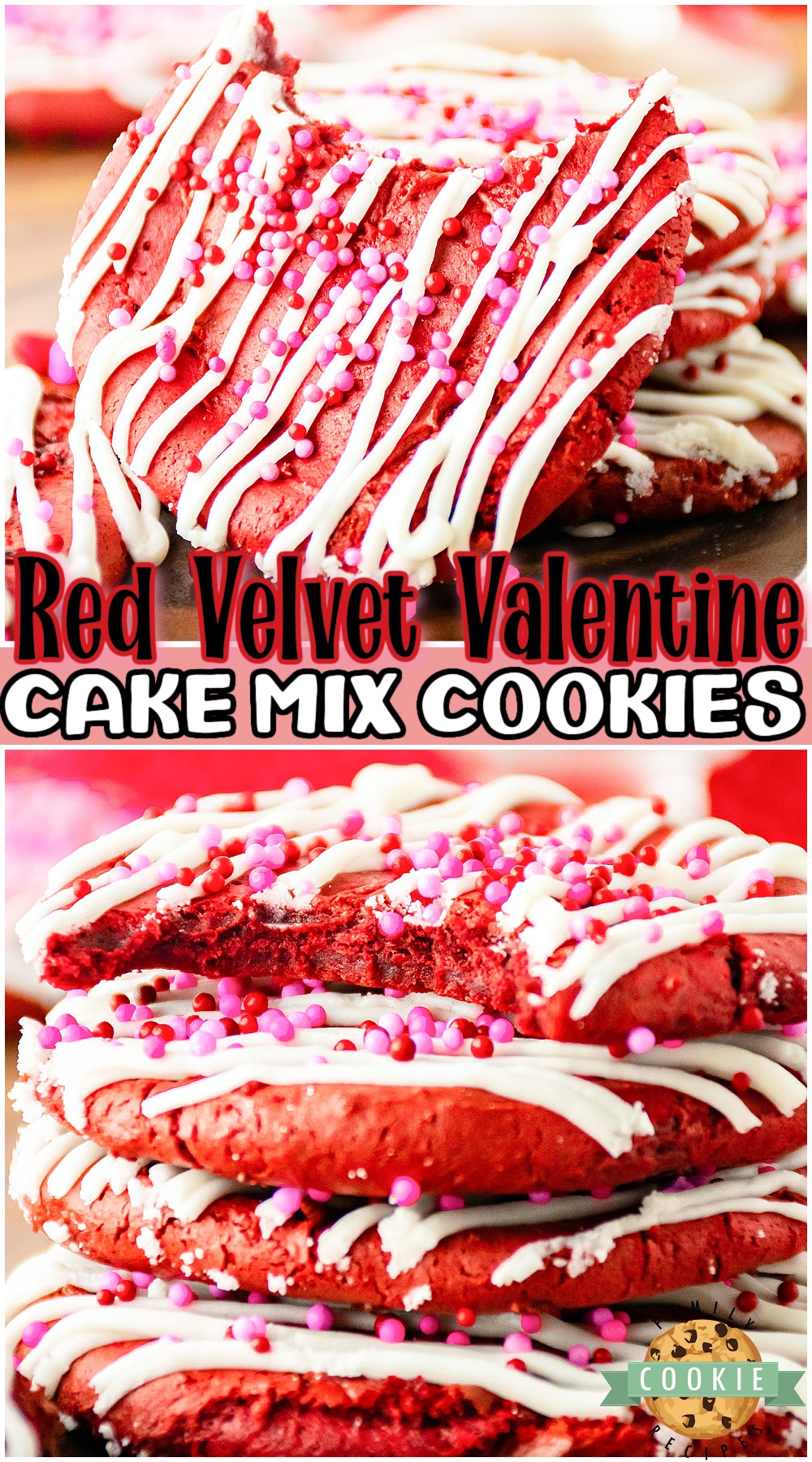 Red Velvet Valentines Cake Mix Cookies have never been easier to make thanks to a cake mix! These Red Velvet Cake Mix Cookies are soft & festive 4 ingredient Valentine's cookies!