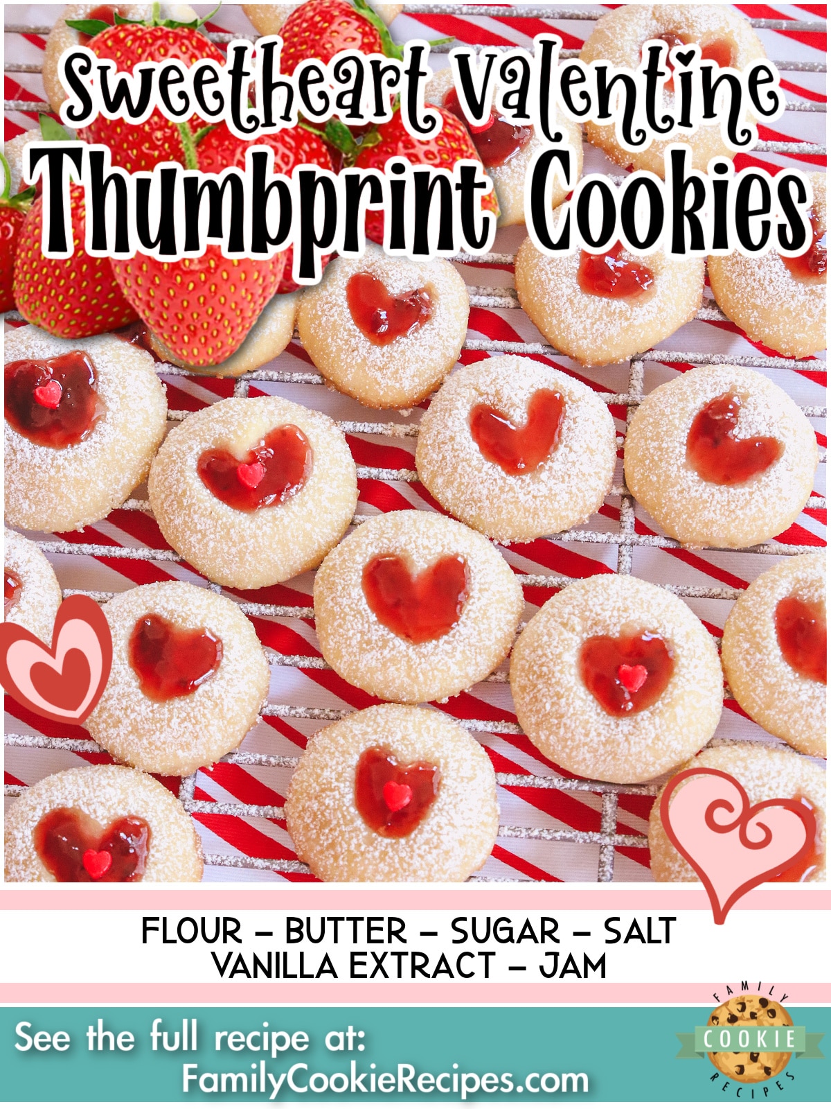 Sweetheart Valentine Thumbprint Cookies are a perfect sweet treat to bake! They're tender, buttery cookies filled with sweet berry jam in the shape of a heart!