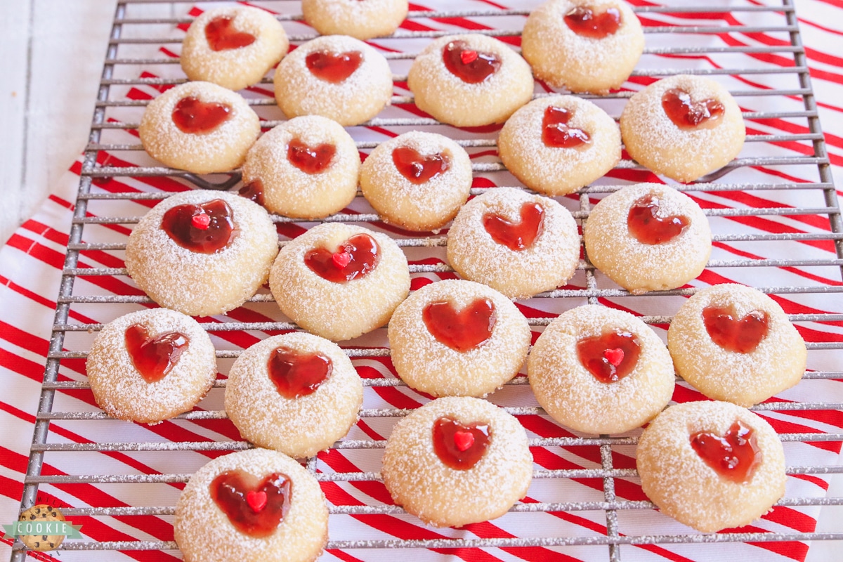 thumbprint cookies with hearts for Valentine's Day