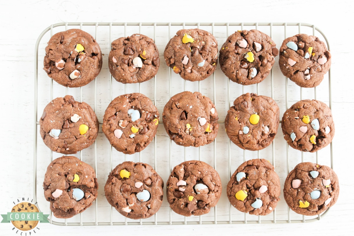 Chocolate cookies with Cadbury Mini Eggs