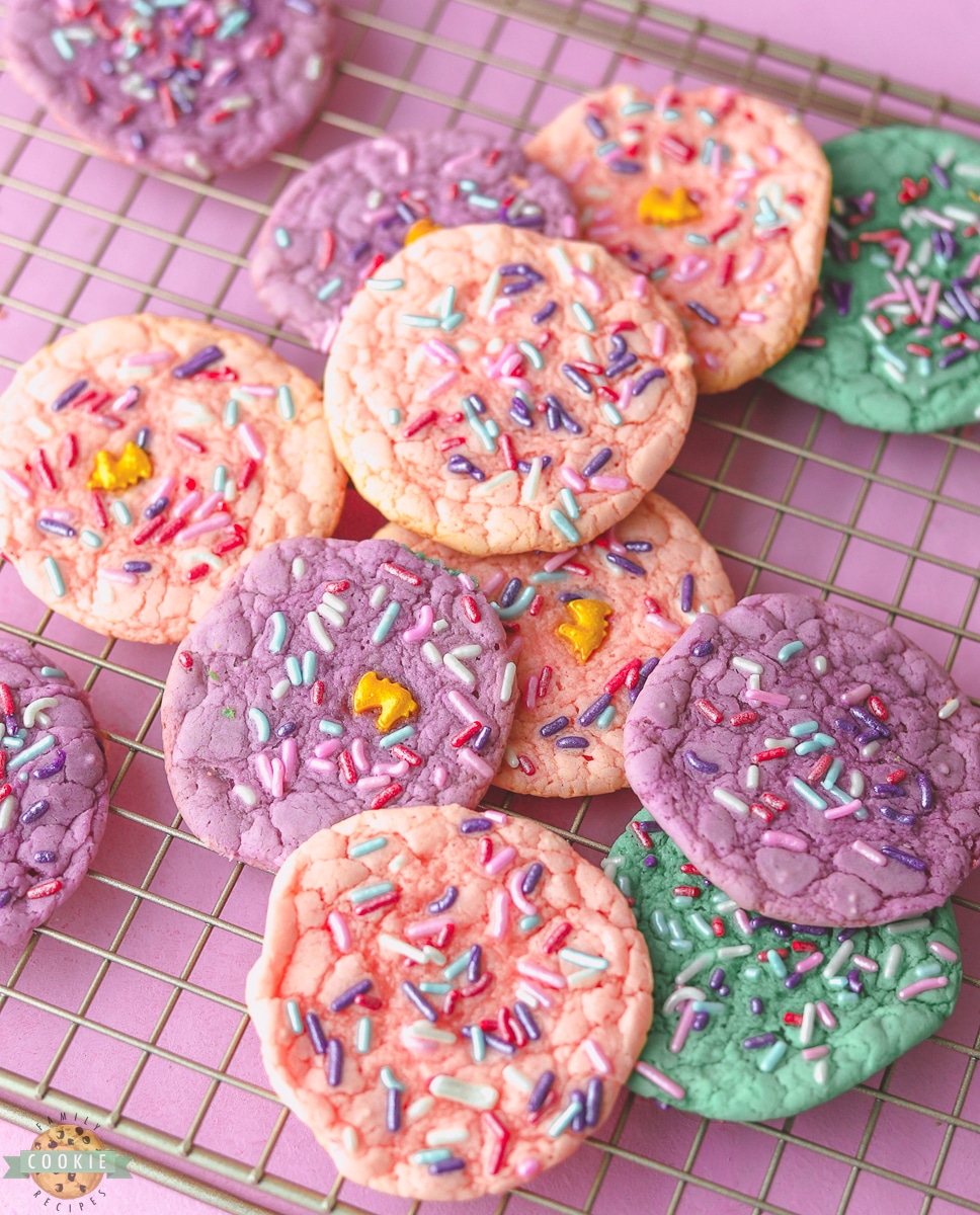 unicorn cookies on a cooling rack