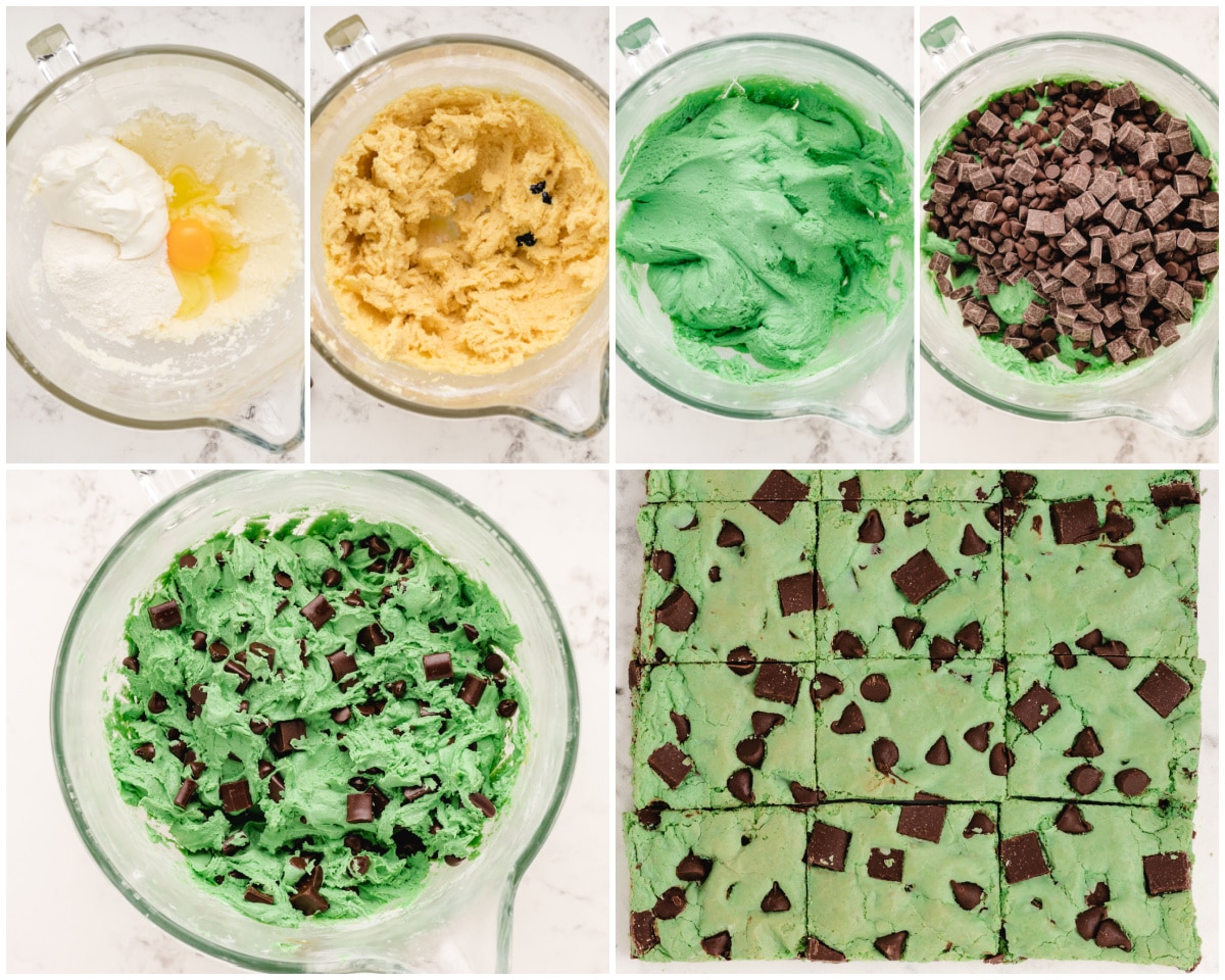 how to make green mint chocolate chip cookie bars