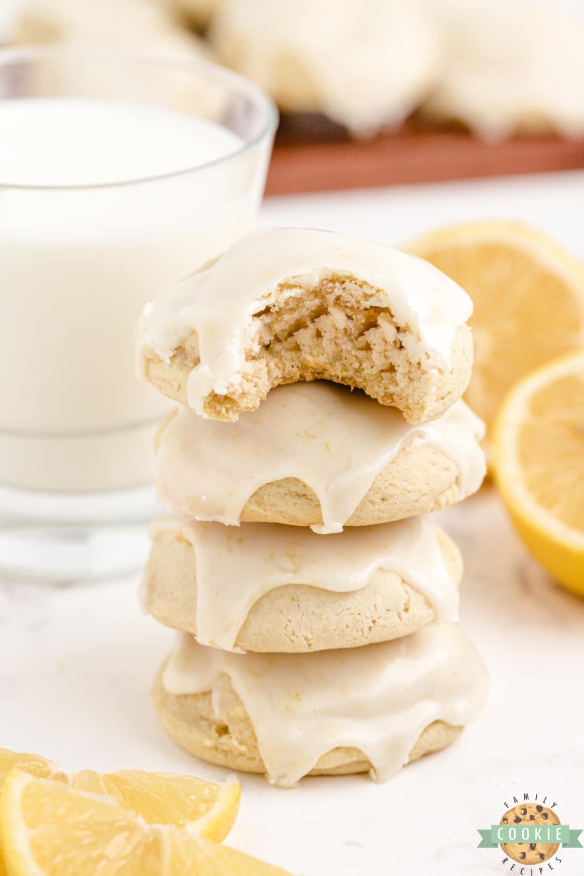 Thick and soft lemon cookies with lemon icing