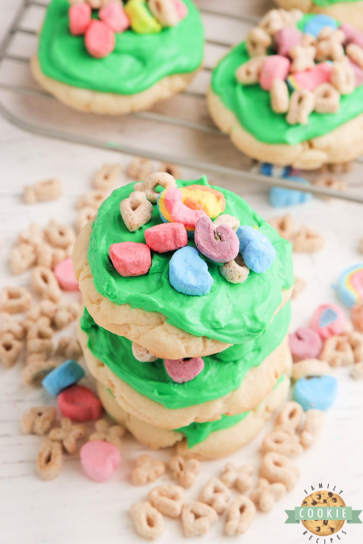 Sugar cookies with Lucky Charms cereal on top