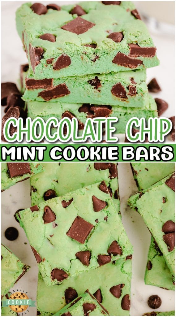MINT CHOCOLATE CHIP COOKIE BARS - Family Cookie Recipes