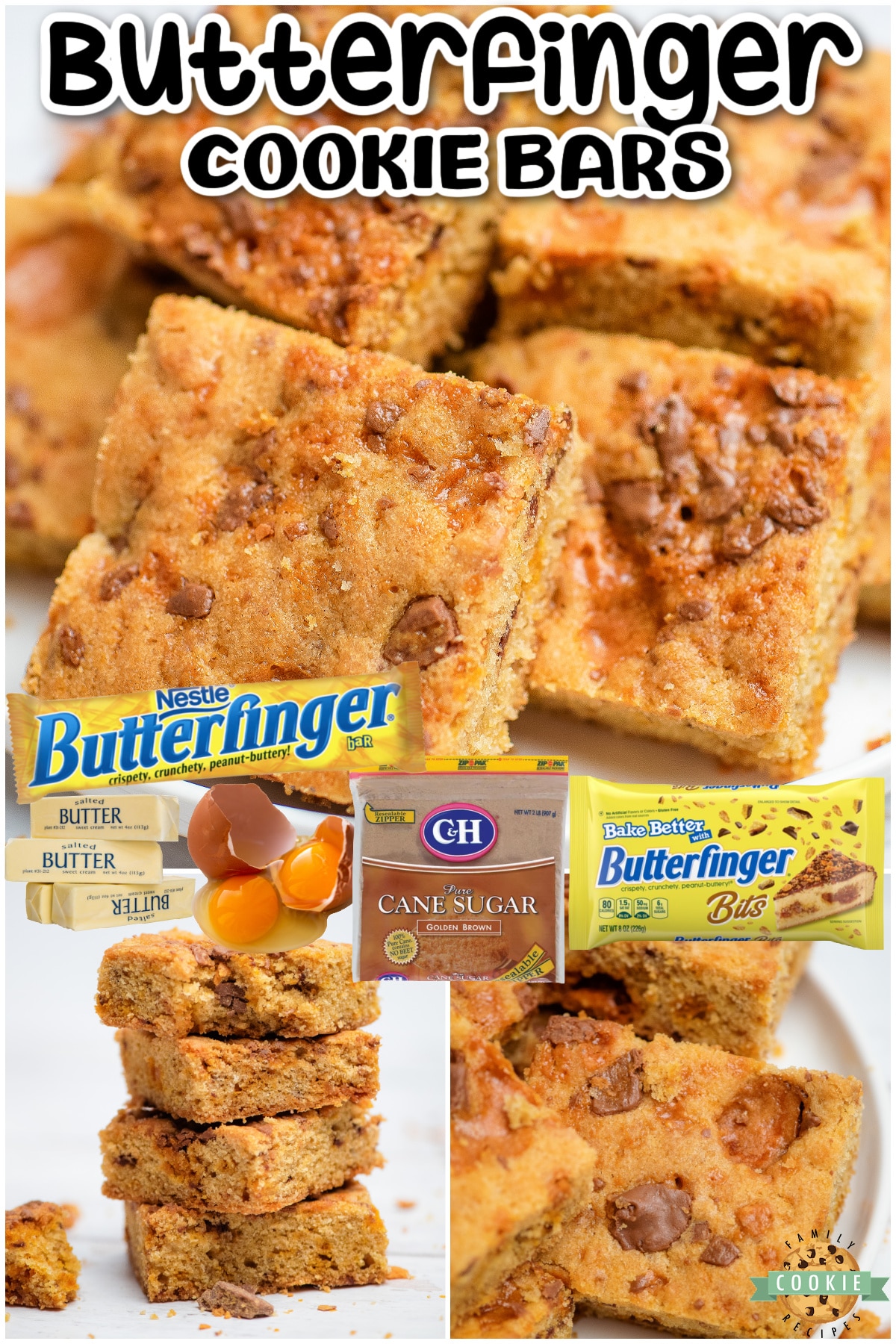 utterfinger Cookie Bars ~your favorite candy bar in cookie form! Butterfinger cookies are chewy with that irresistibly crunchy texture!