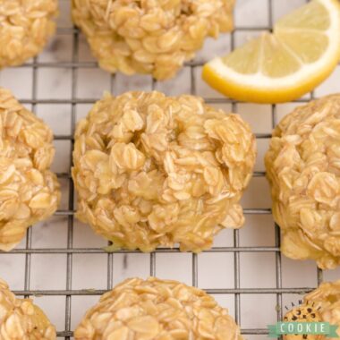 Lemon No Bake Cookies with Oats on a cooling rack