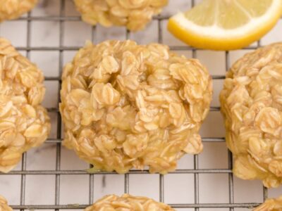 Lemon No Bake Cookies with Oats on a cooling rack