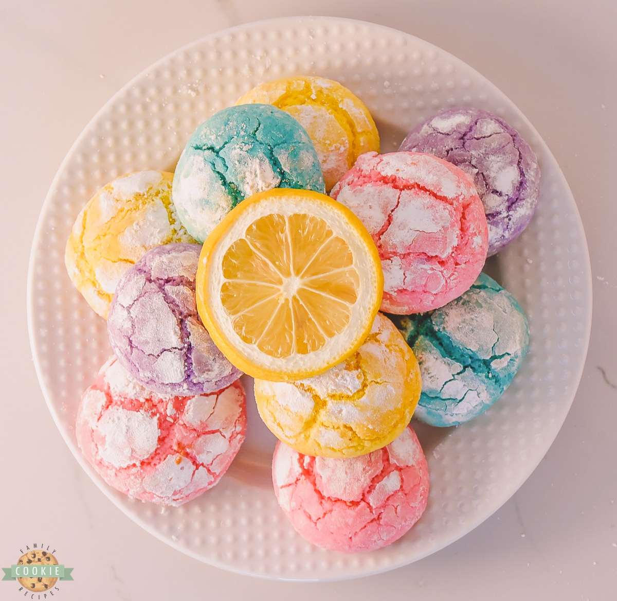 Spring Pastel Lemon Crinkle Cookies.