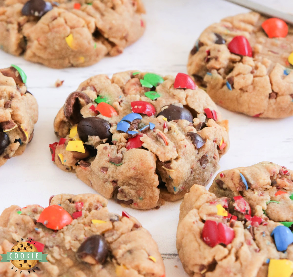 These soft and chewy Peanut Butter M&M Cookies are loaded with rich peanut butter flavor and colorful candy for a fun, easy, and delicious treat!