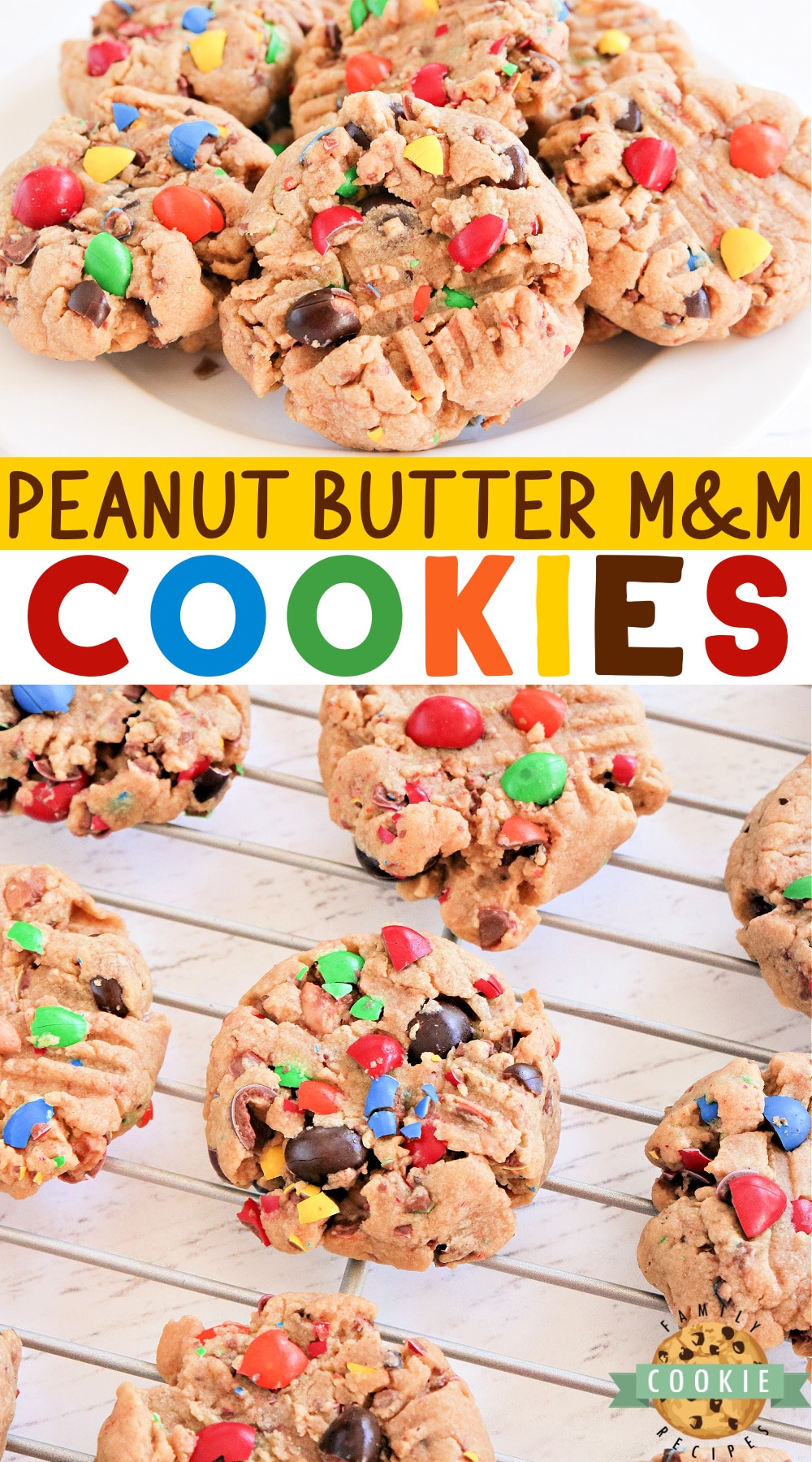 Peanut Butter M&M Cookies are soft, chewy and packed with peanut butter flavor! Our favorite peanut butter cookie recipe is even better with Peanut Butter M&Ms! 