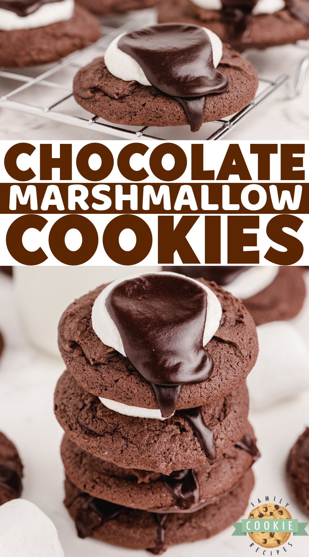 Chocolate Marshmallow Cookies are soft and thick chocolate cookies topped with a marshmallow and chocolate icing. Delicious chocolate cookie recipe with marshmallow.