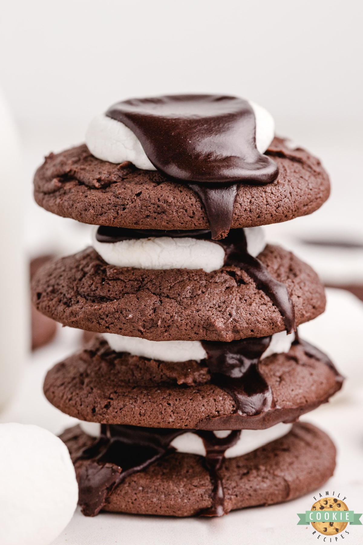 Soft and chewy chocolate cookies with a marshmallow and chocolate frosting on top