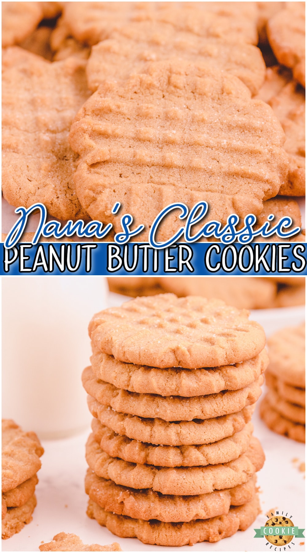 Nothing beats Grandma's peanut butter cookies and this recipe is sure to make you feel nostalgic! Simple old fashioned peanut butter cookies made with classic ingredients like butter, peanut butter, sugar, eggs & flour. 