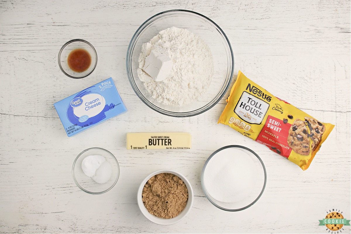 Ingredients in Cream Cheese Chocolate Chip Cookies
