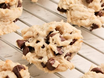 cream cheese chocolate chip cookies on a cooling rack