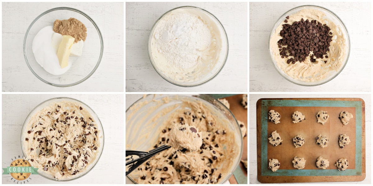 Step by step instructions on how to make Cream Cheese Chocolate Chip cookies