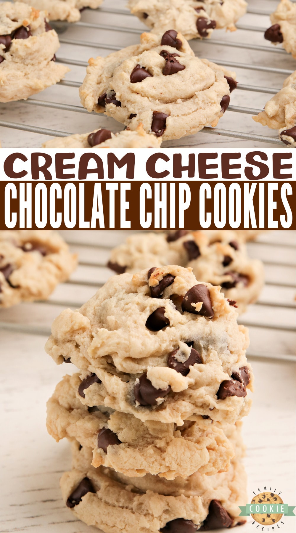Cream Cheese Chocolate Chip Cookies are so soft, chewy and don't require any eggs. One of my favorite chocolate chip cookie recipes! 