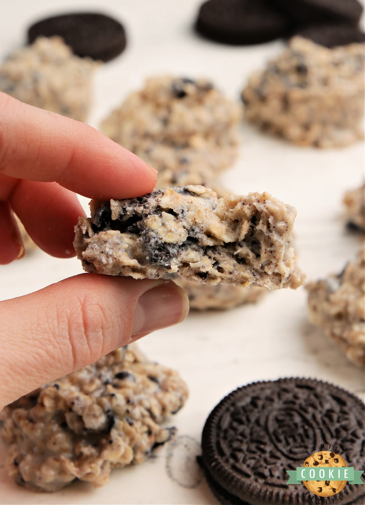 Oreo No Bake Cookies made with oats, Oreos and a few other simple ingredients. Delicious no bake cookie recipe packed with cookies and cream flavor!