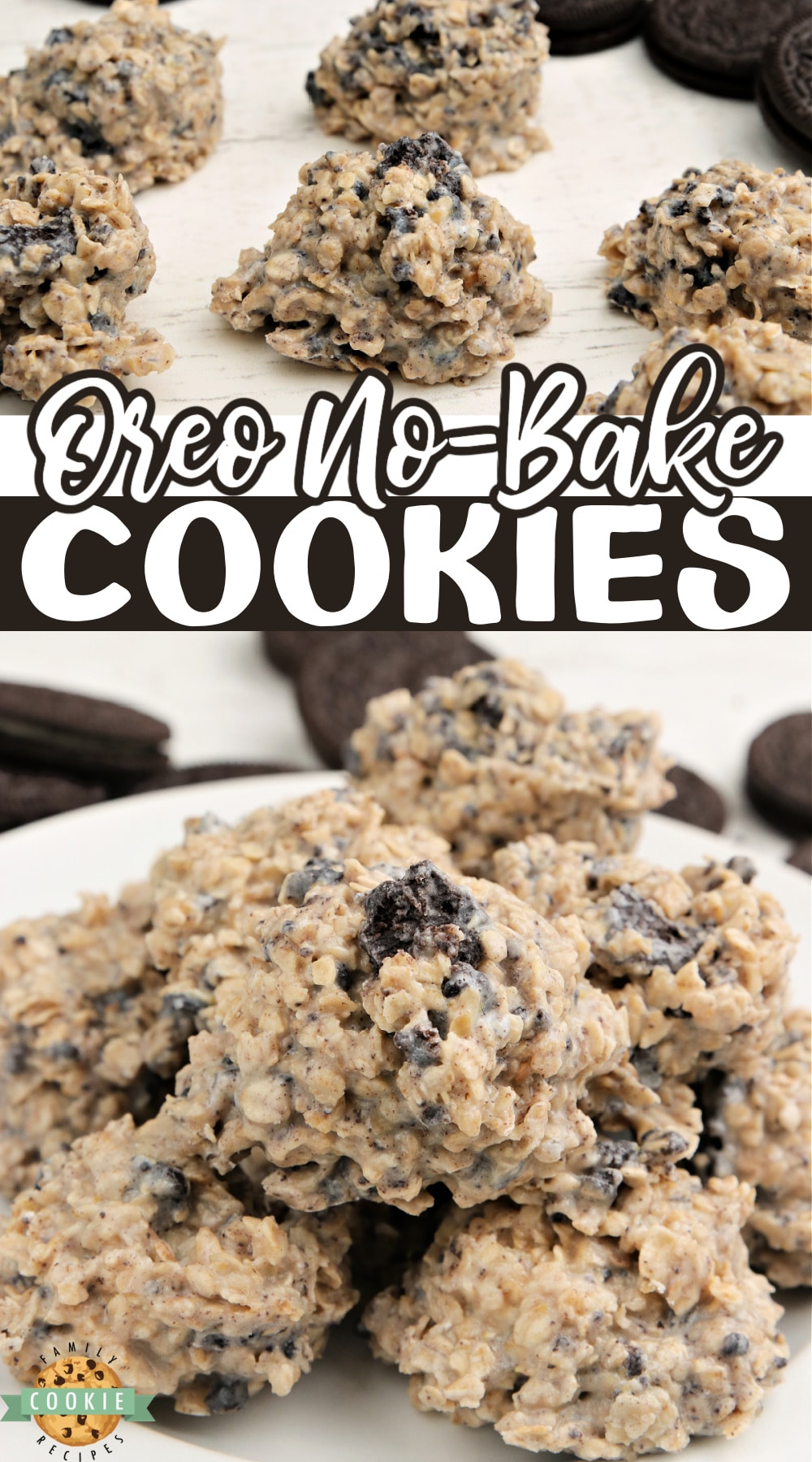 Oreo No Bake Cookies made with oats, Oreos and a few other simple ingredients. Delicious no bake cookie recipe packed with cookies and cream flavor! via @buttergirls