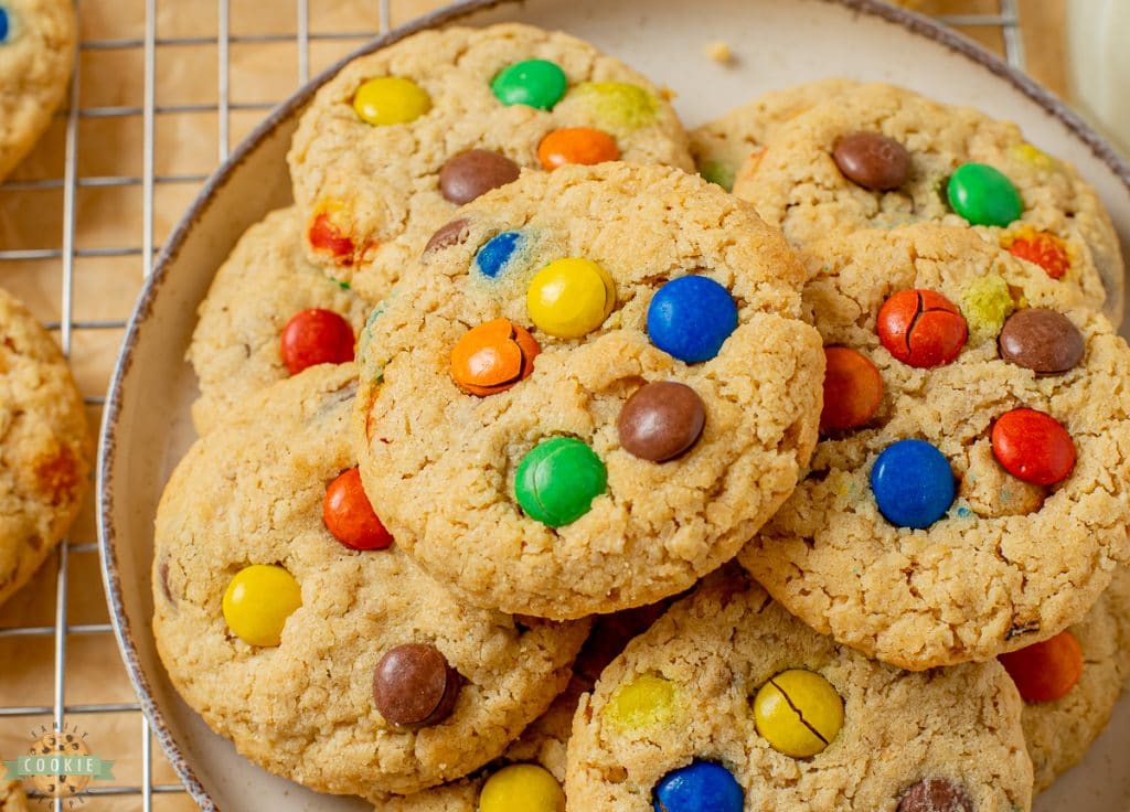 Rainbow M&M Peanut Butter Cookies • baste cut fold