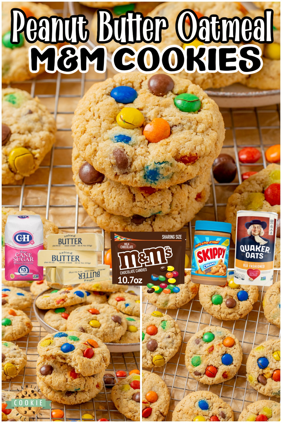 Peanut Butter Oatmeal M&M Cookies are soft & chewy cookies loaded with oats & M&M candies! Homemade oatmeal peanut butter cookies made with classic ingredients that everyone loves! 