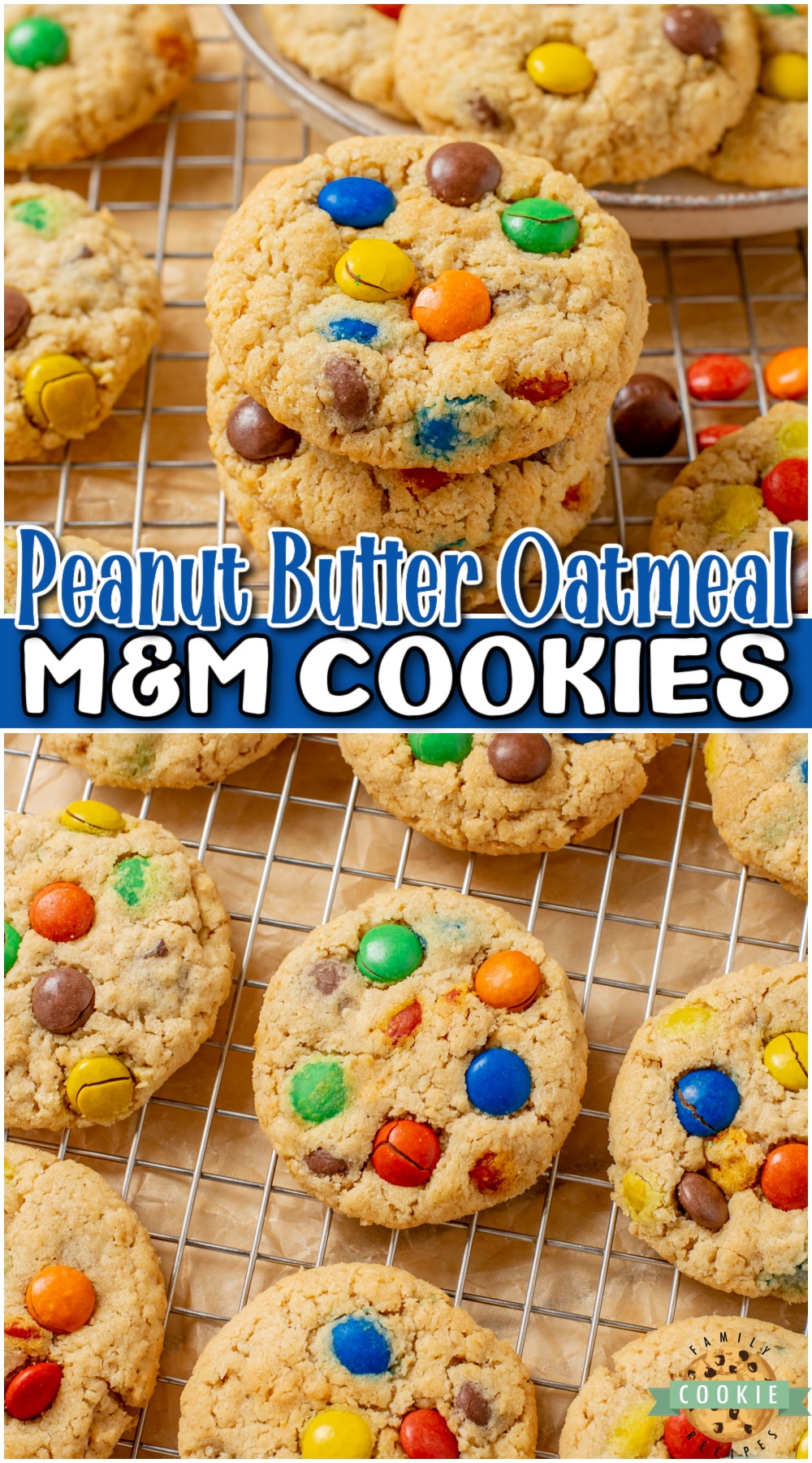 Peanut Butter Oatmeal M&M Cookies are soft & chewy cookies loaded with oats & M&M candies! Homemade oatmeal peanut butter cookies made with classic ingredients that everyone loves!