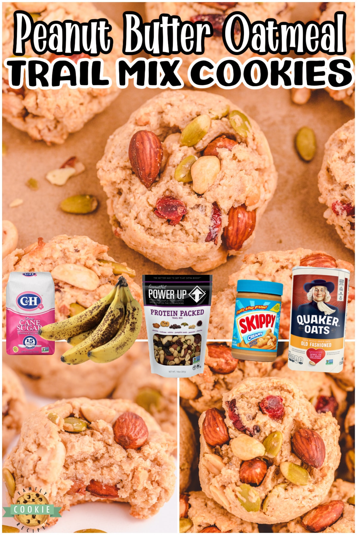 Trail Mix Peanut Butter Cookies are unique, delicious cookies perfect for breakfast or a snack! Trail Mix Cookies made with a variety of nuts, a banana & peanut butter curb your sweet tooth & give a nice energy boost at the same time! 