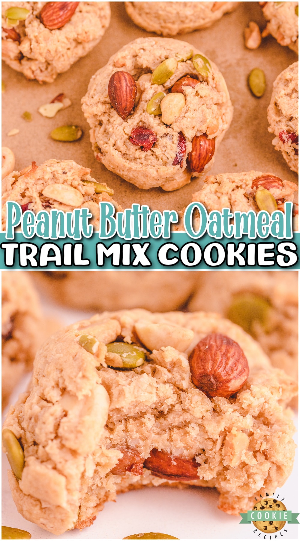 Trail Mix Peanut Butter Cookies are unique, delicious cookies perfect for breakfast or a snack! Trail Mix Cookies made with a variety of nuts, a banana & peanut butter curb your sweet tooth & give a nice energy boost at the same time!