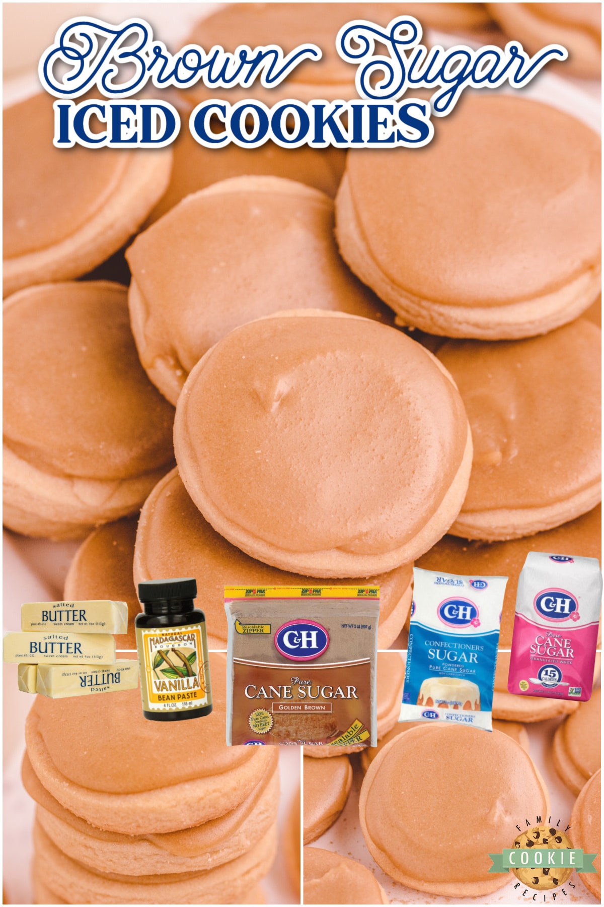 Chewy brown sugar cookies topped with a lovely homemade brown sugar icing. Fantastic slice & bake butter cookies made with brown sugar that everyone loves!