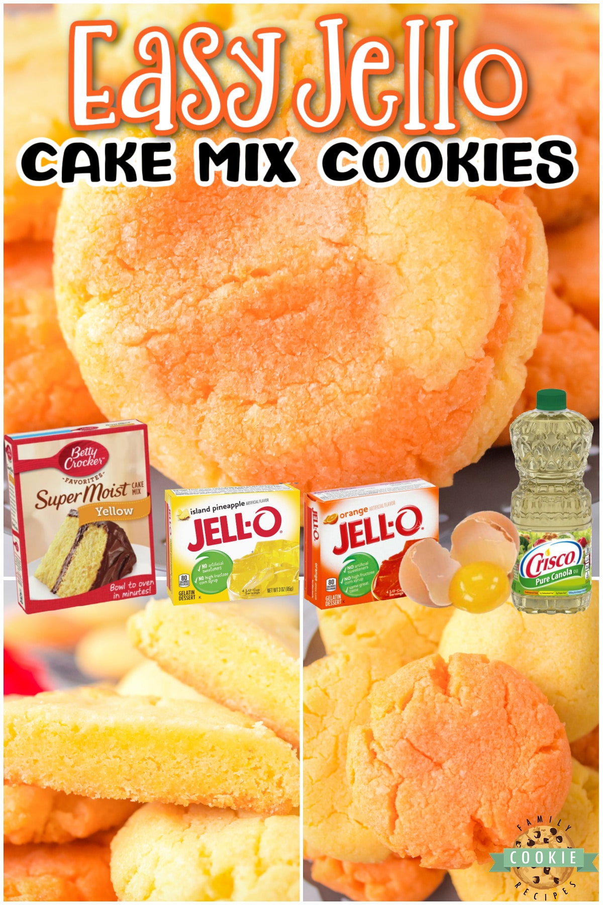 Cake Mix Jello Cookies made with just 4 ingredients & perfectly festive & flavorful! Use your favorite Jello flavors to create fun, fruity cake mix cookies that everyone loves! 