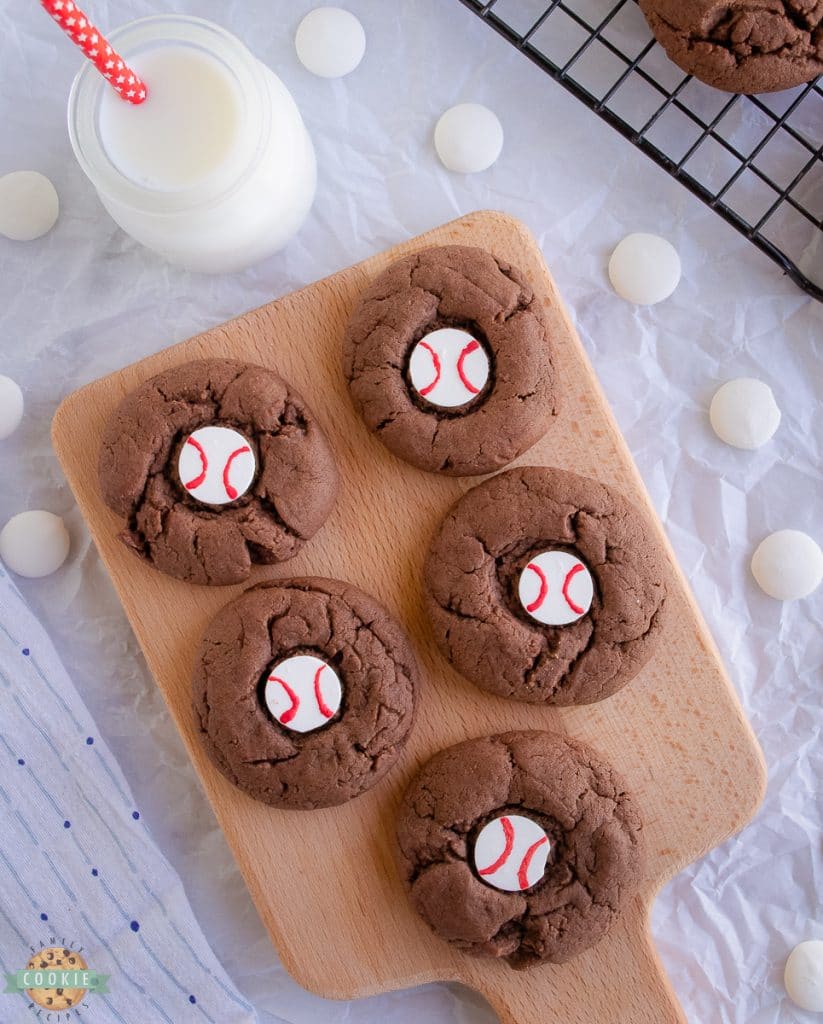 baseball cookies on a tray