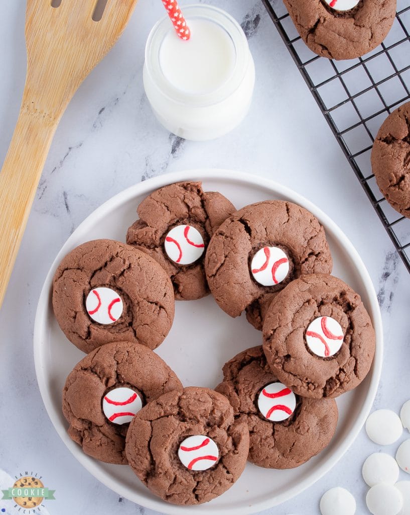 chocolate cookies with baseballs in the middle