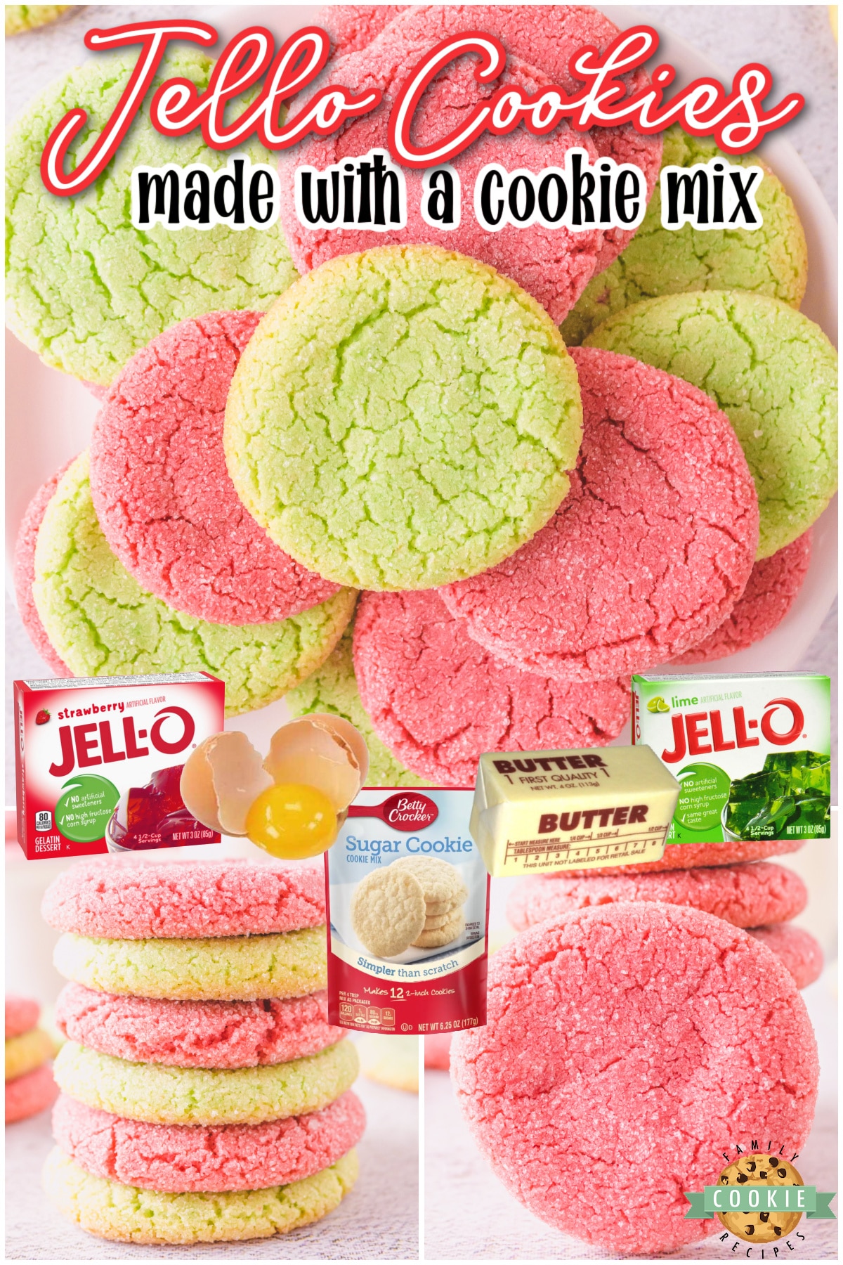Easy Jello Cookies start with a cookie mix & jello for fun, fruity treats! These Jello sugar cookies come together quickly & taste amazing!