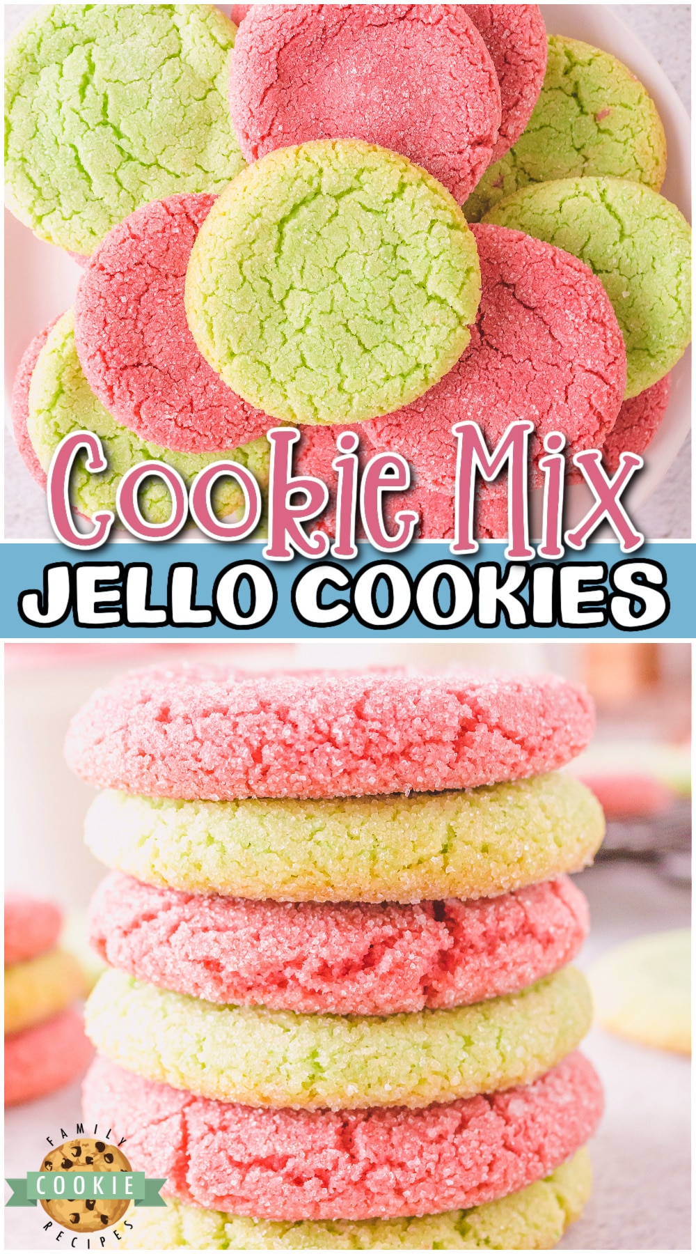 Easy Jello Cookies start with a cookie mix & jello for fun, fruity treats! These Jello sugar cookies come together quickly & taste amazing!