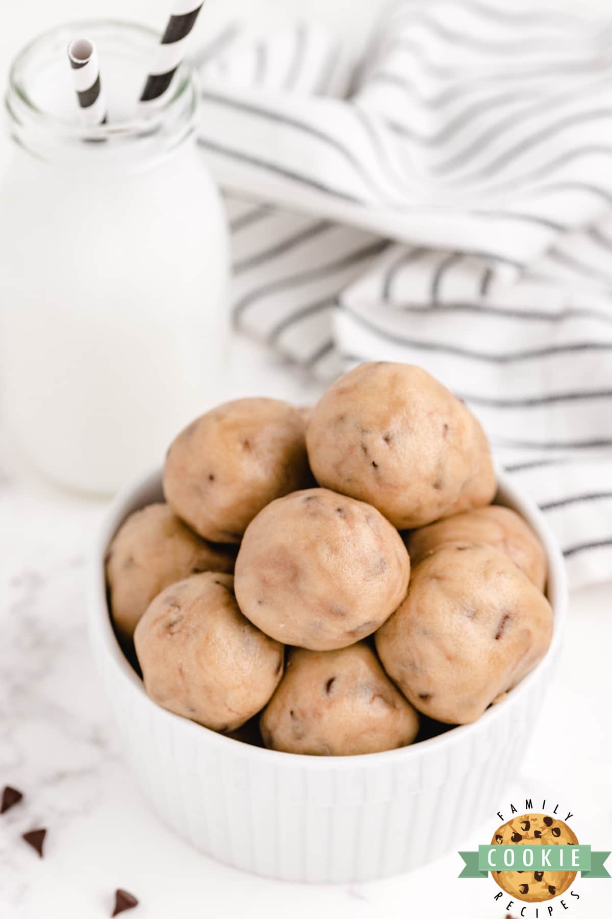 Balls of chocolate chip cookie dough