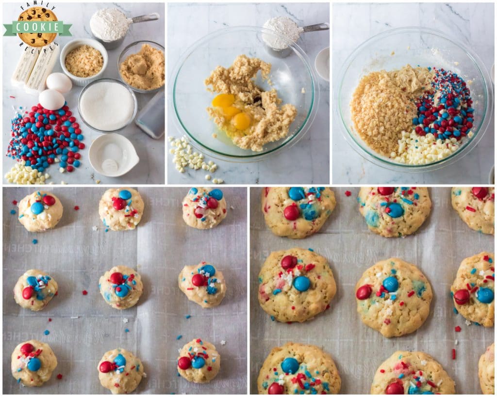 how to make red white and blue krispy M&M cookies