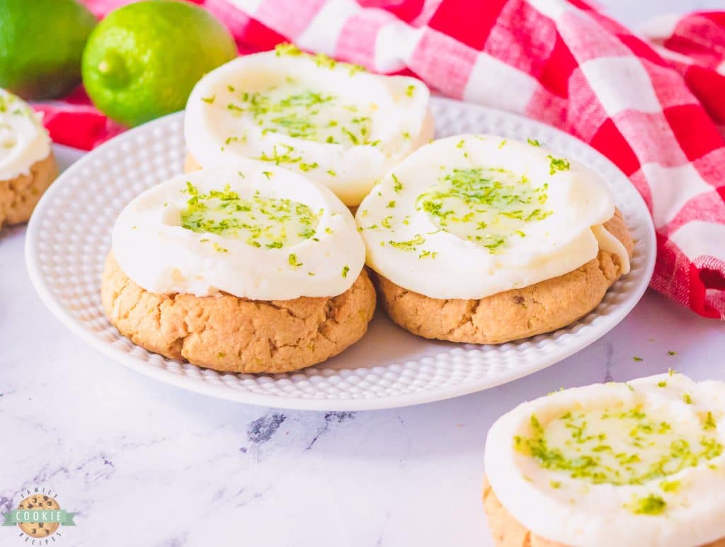 three key lime pie cookies on a plate