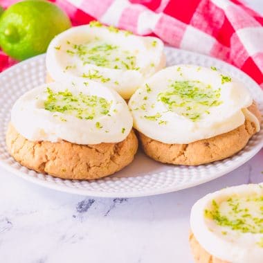 three key lime pie cookies on a plate