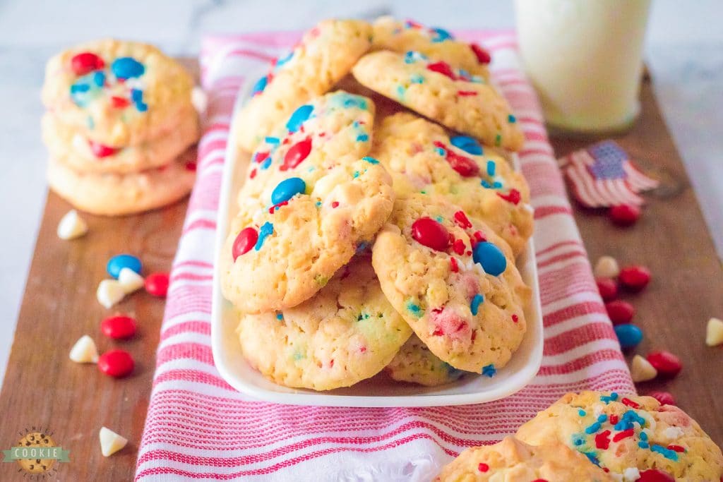4th of July red white and blue krispy M&M cookies