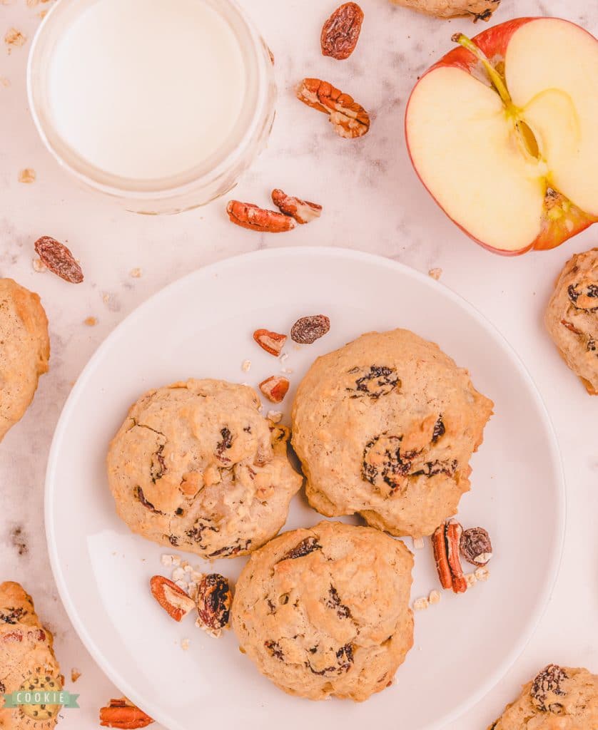 applesauce oatmeal cookies on a white plate