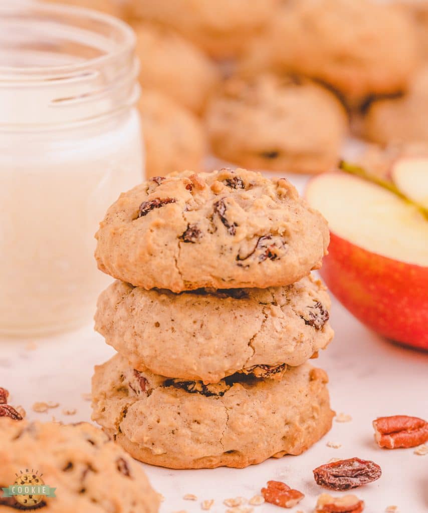 raisin applesauce oatmeal cookies in a stack